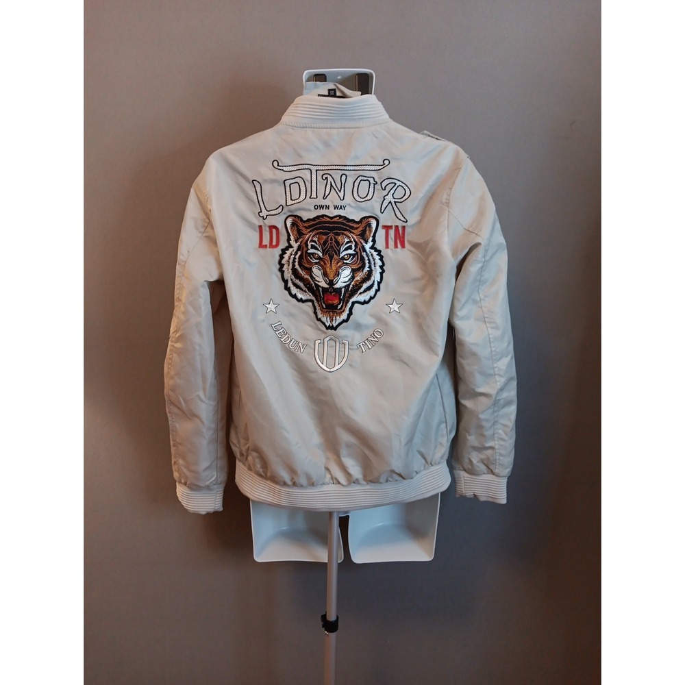 Leduntino Embroidery Bomber Jacket‎ Beige Cream Gray Sukajan Xs Vtg Vintage  Y2k
